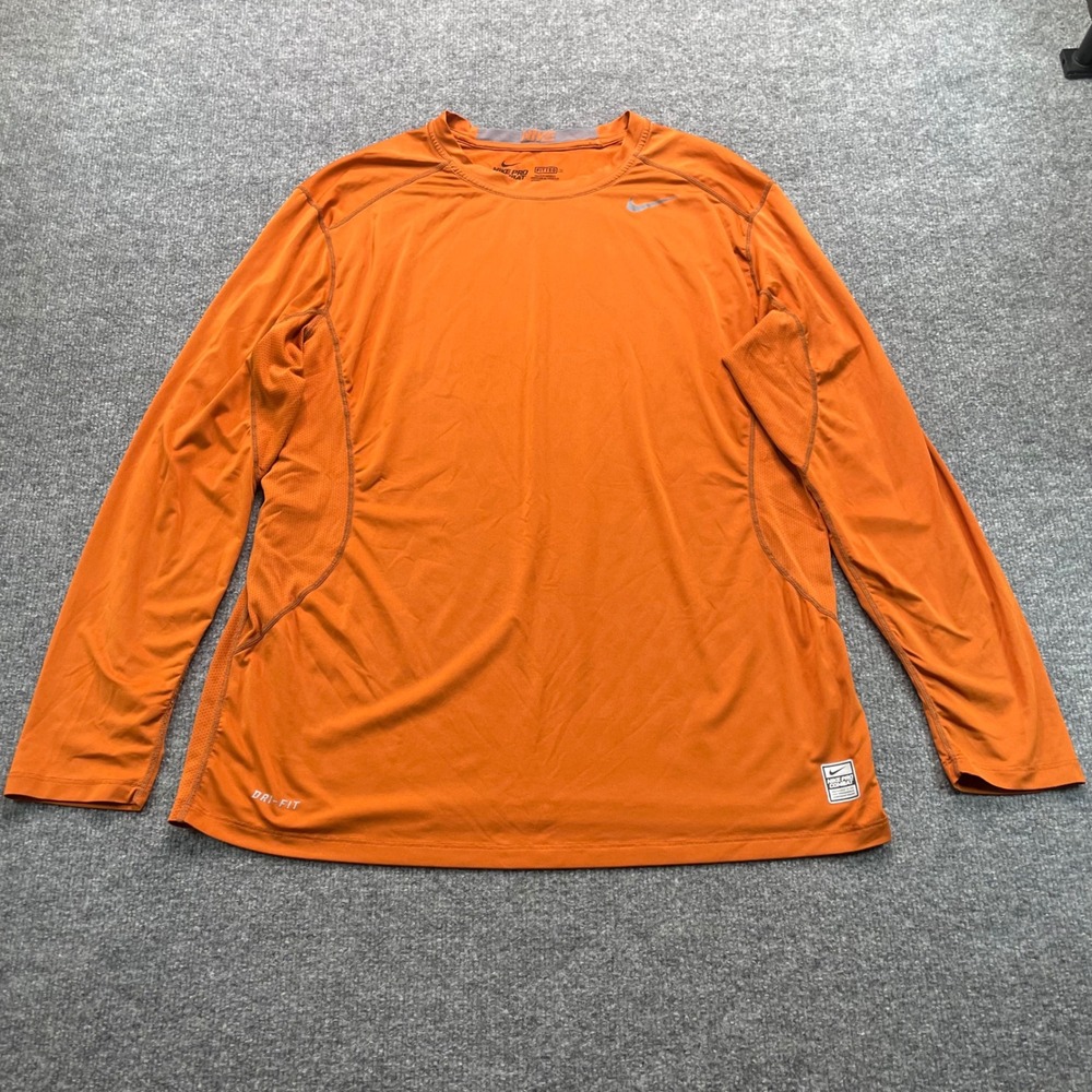 Nike Pro Combat Shirt Mens XL Orange Dri-FIT Fitted Long Sleeve 449788-803